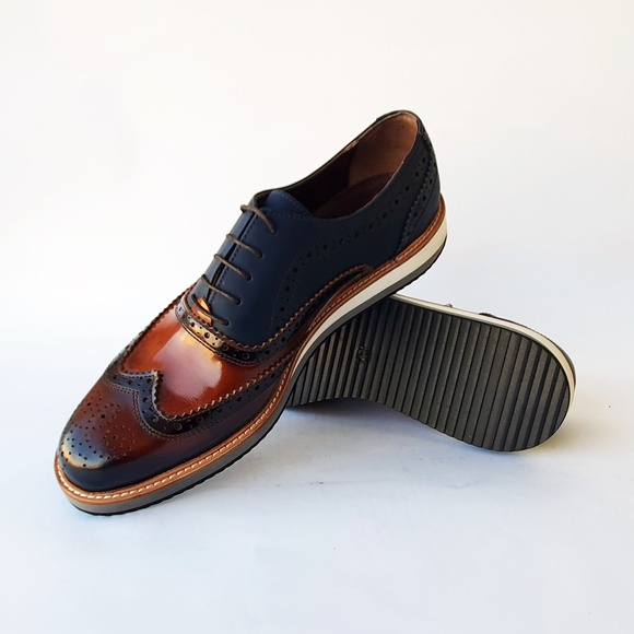 Scarpetto Other - Zoppo Brown-Navy Blue Men's Wingtip Genuine Leather Oxford Dress Shoes